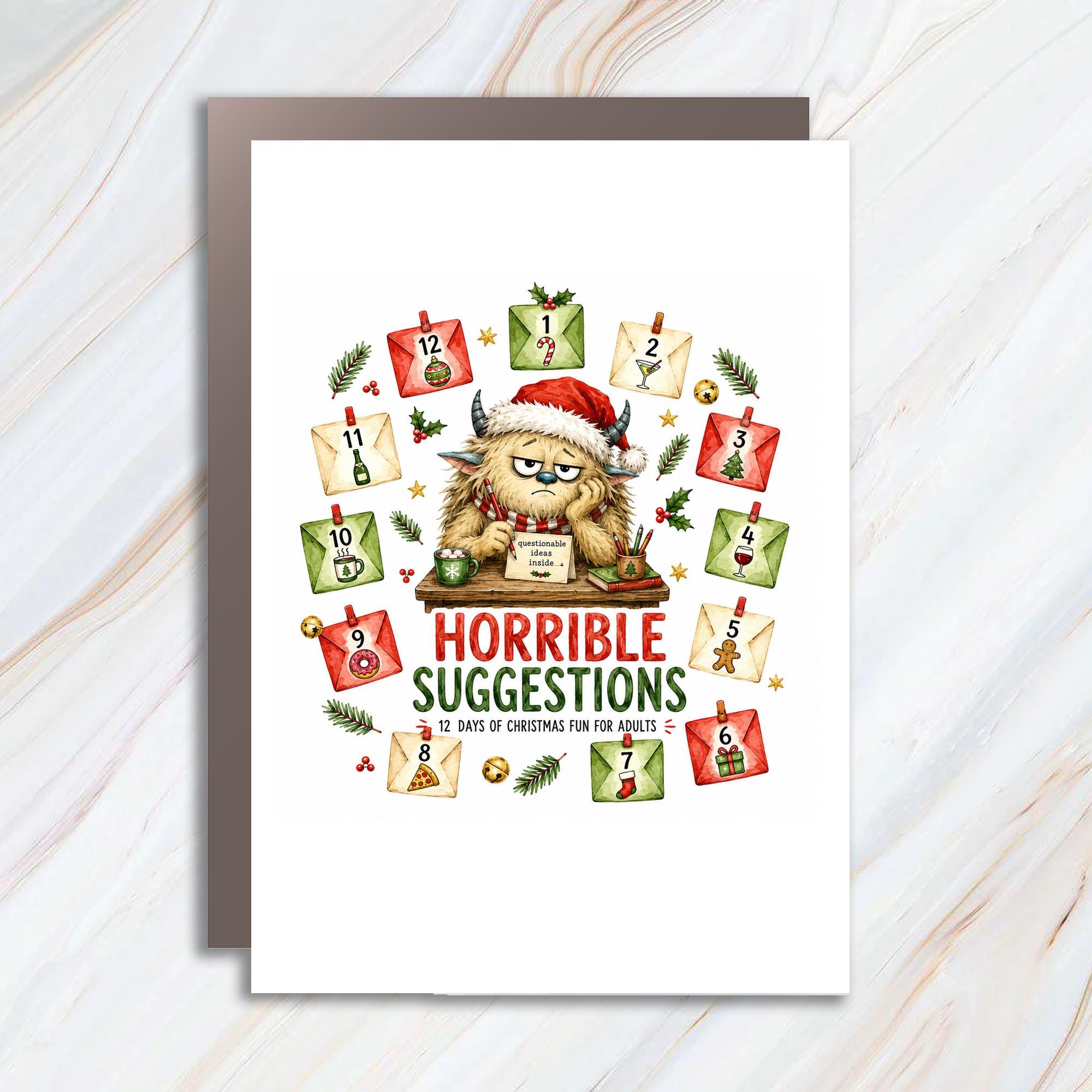 Horrible Suggestions 12 Days Of Christmas Fun For Adults Funny Christmas Card Adult Holiday Greeting Card C1636
