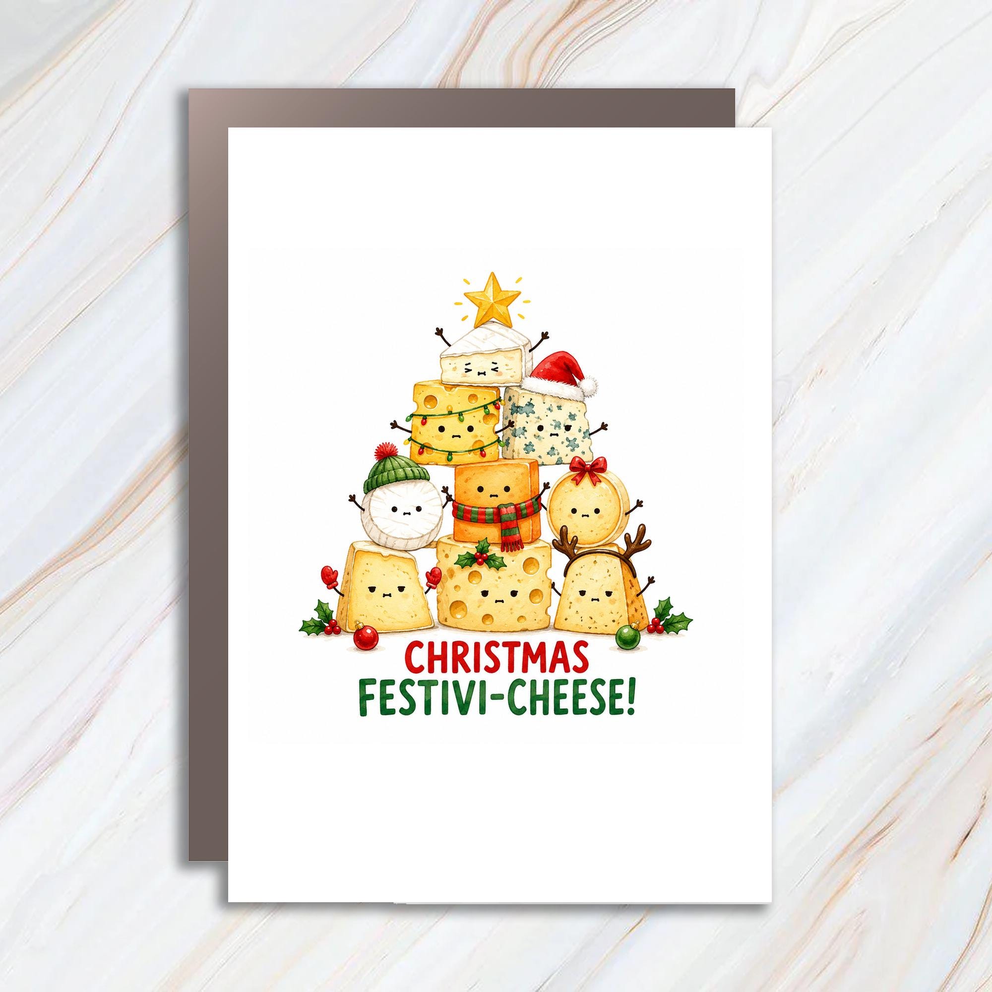 Christmas Festivi-Cheese! Funny Christmas Card Cute Cheese Tree Holiday Greeting Card For Cheese Lover Festive C1637