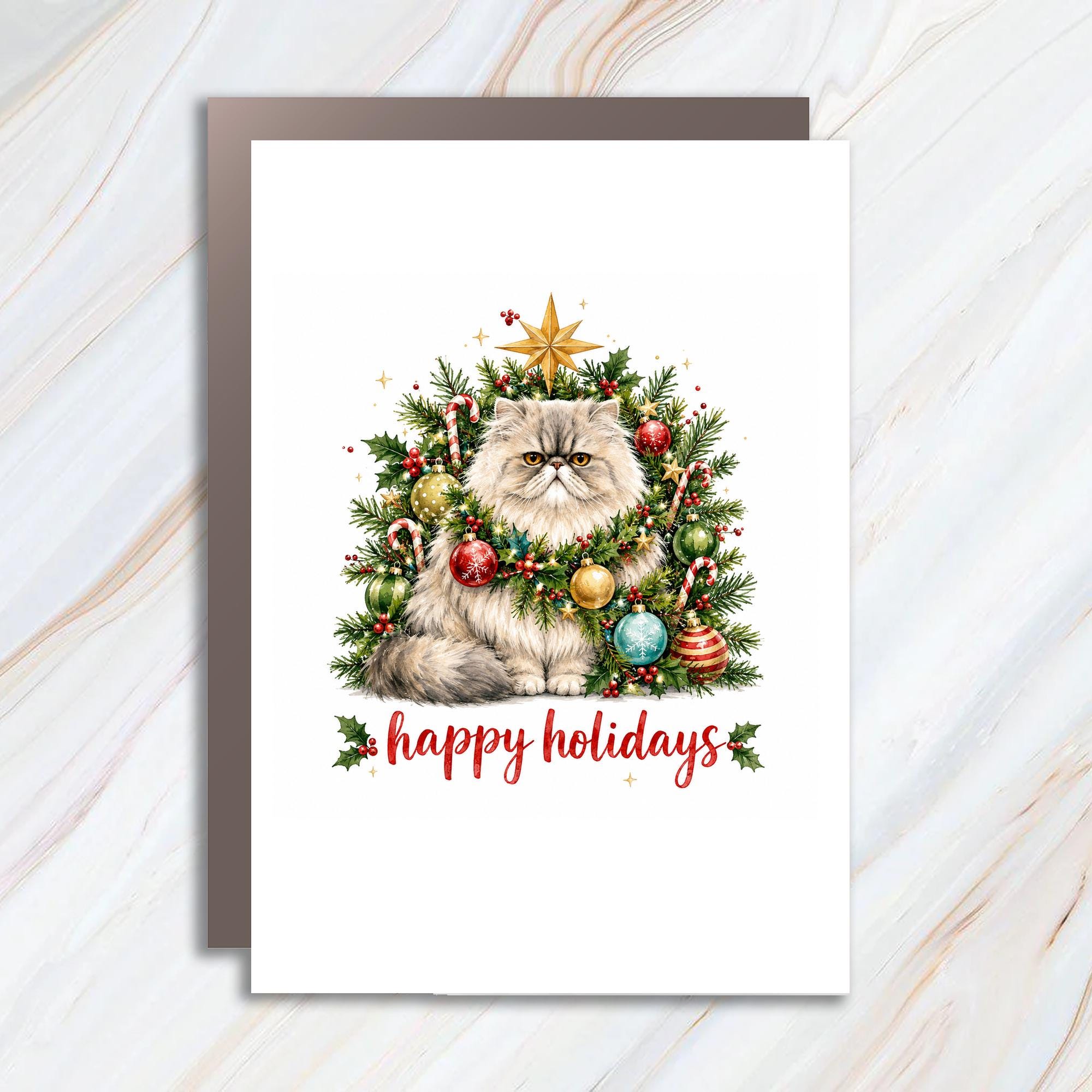 Happy Holidays Christmas Card Cute Cat With Wreath Festive Holiday Card For Cat Lover Funny Xmas Card Animal Lover C1638