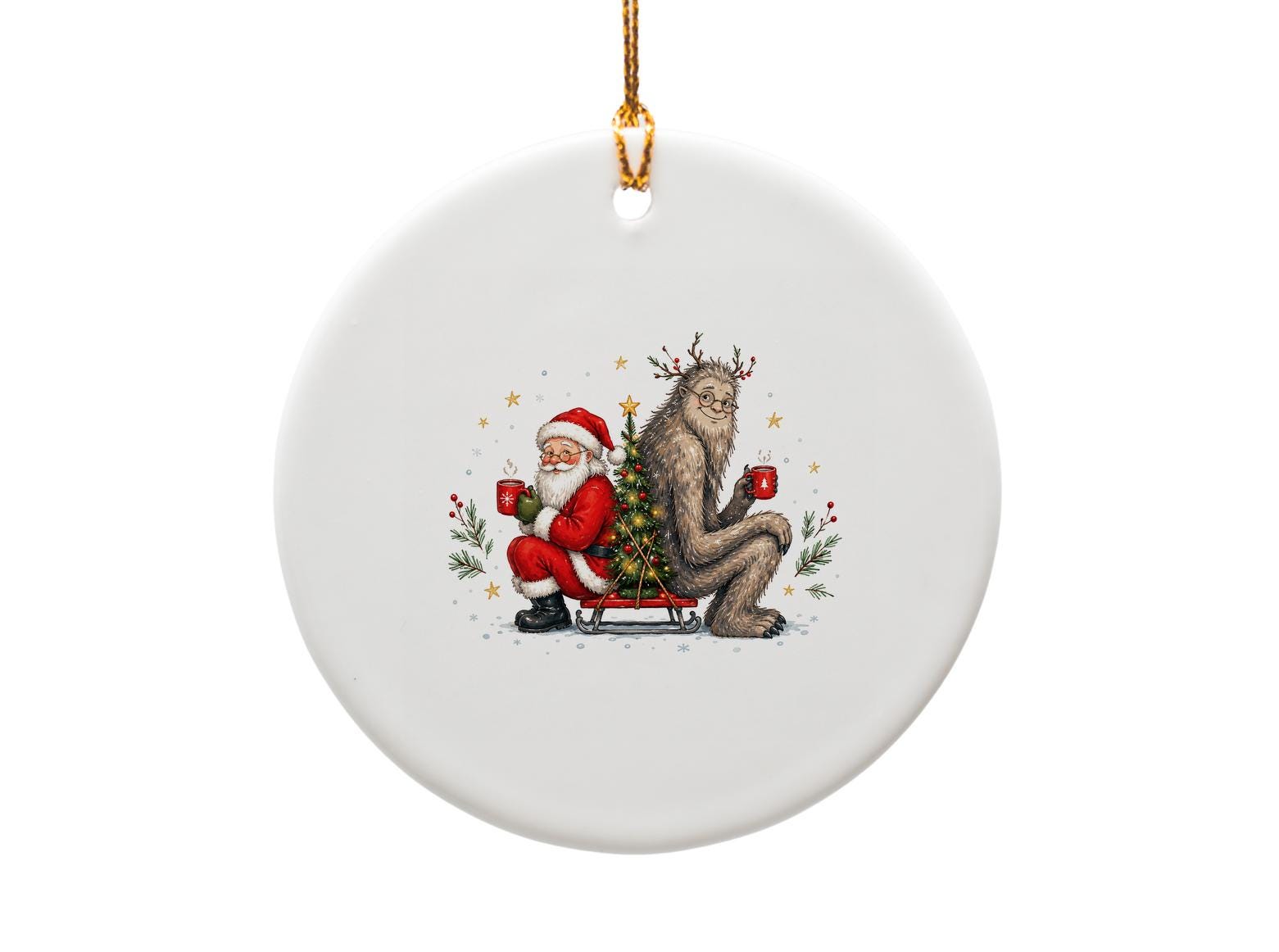 Santa And Yeti Christmas Ornament Funny Holiday Decor Cute Festive Tree Decoration Winter Wonderland Gift For Family O1640