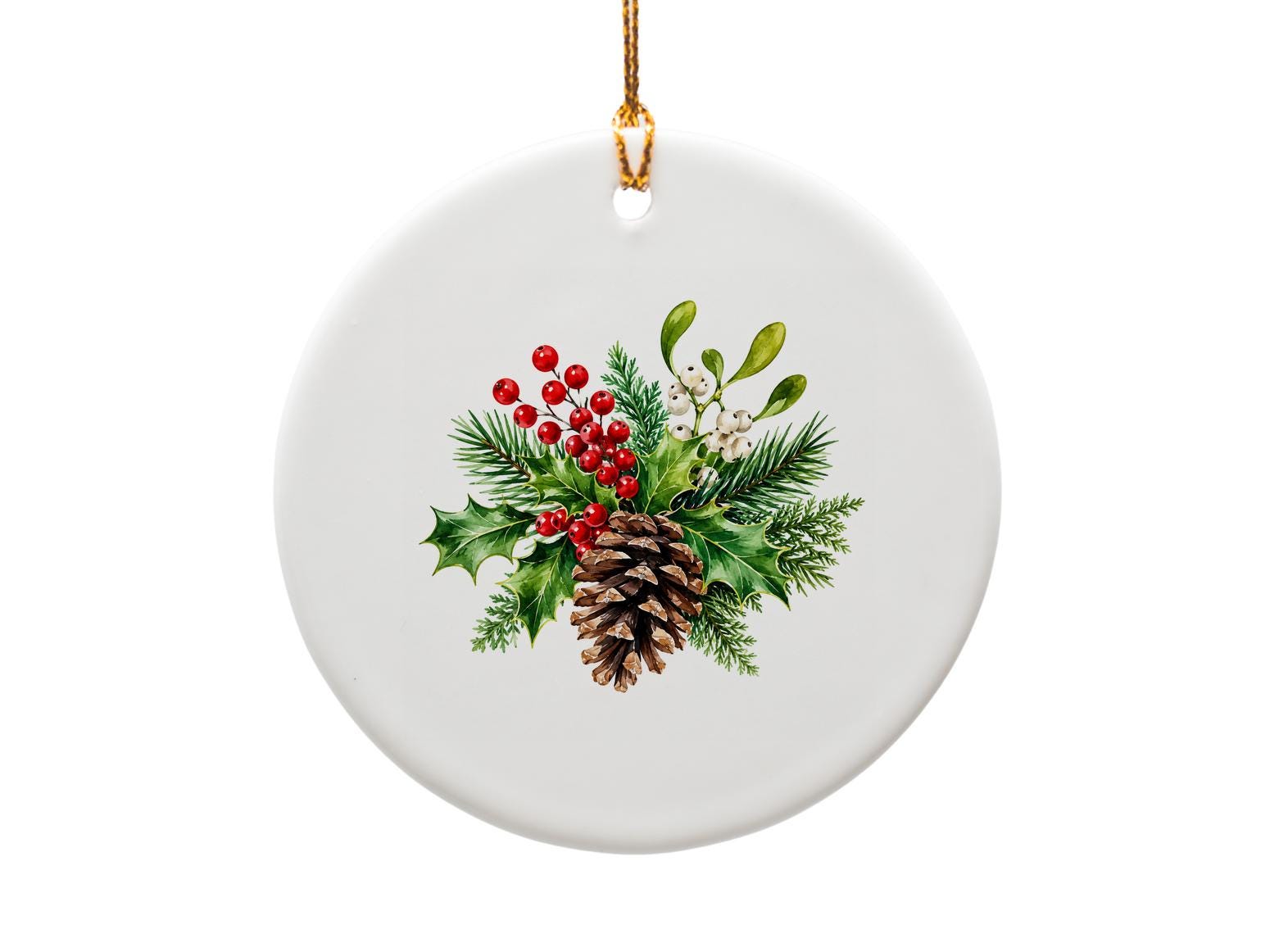 Pinecone And Holly Christmas Ornament Festive Holiday Decor Winter Botanical Ornament For Tree Nature Inspired O1607