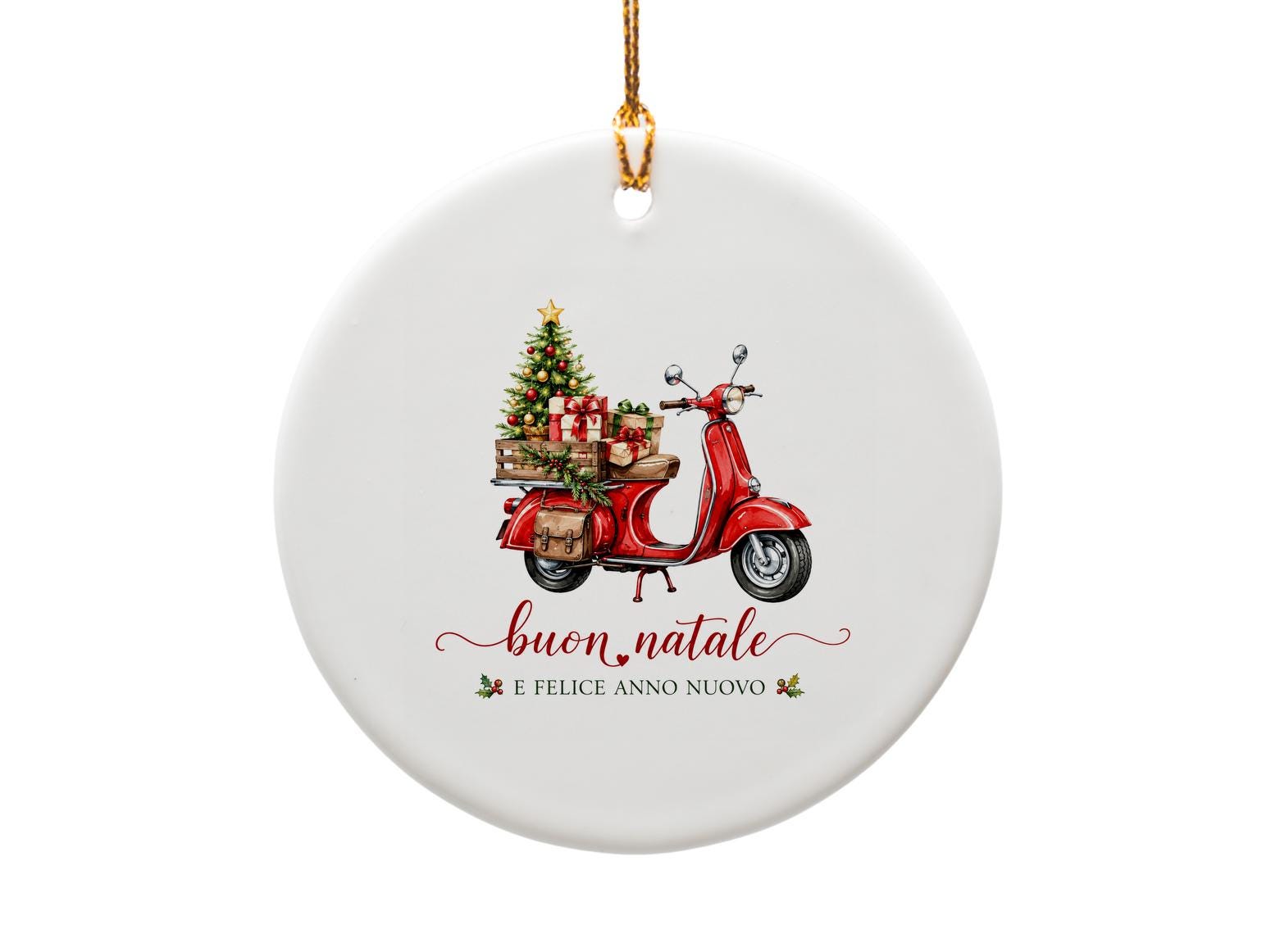 Buon Natale E Felice Anno Nuovo Christmas Ornament Italian Holiday Decor Red Scooter Tree Gift O1612
