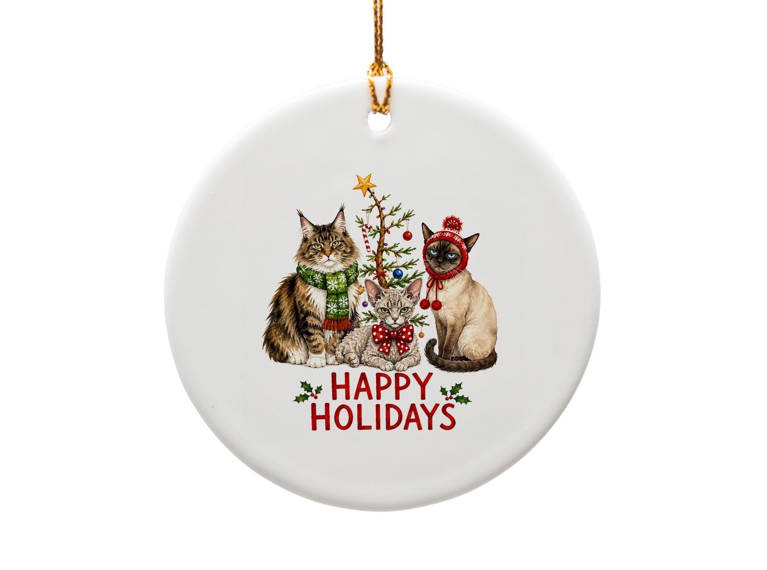 Happy Holidays Cat Christmas Ornament Cute Holiday Decor Festive Tree Decoration For Cat Lovers Adorable Feline Gift O1641