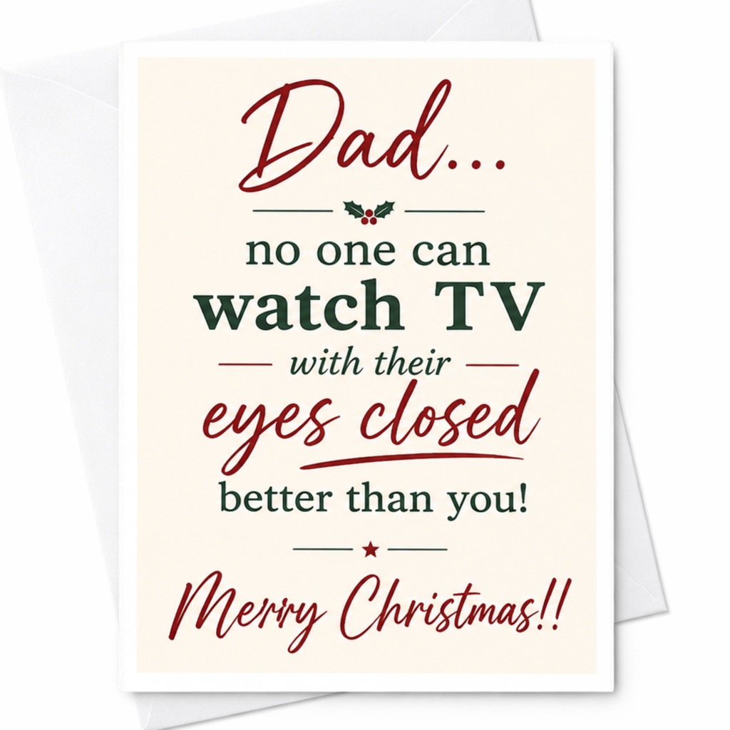 Dad... No One Can Watch Tv With Their Eyes Closed Better Than You! Merry Christmas Card Funny Holiday Card For Dad C6723