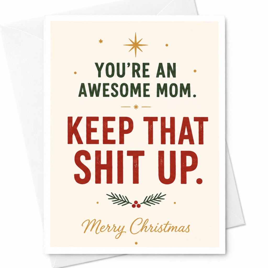 You're An Awesome Mom. Keep That Shit Up. Merry Christmas Funny Christmas Card For Mom Holiday Greeting Card From Kids C6733