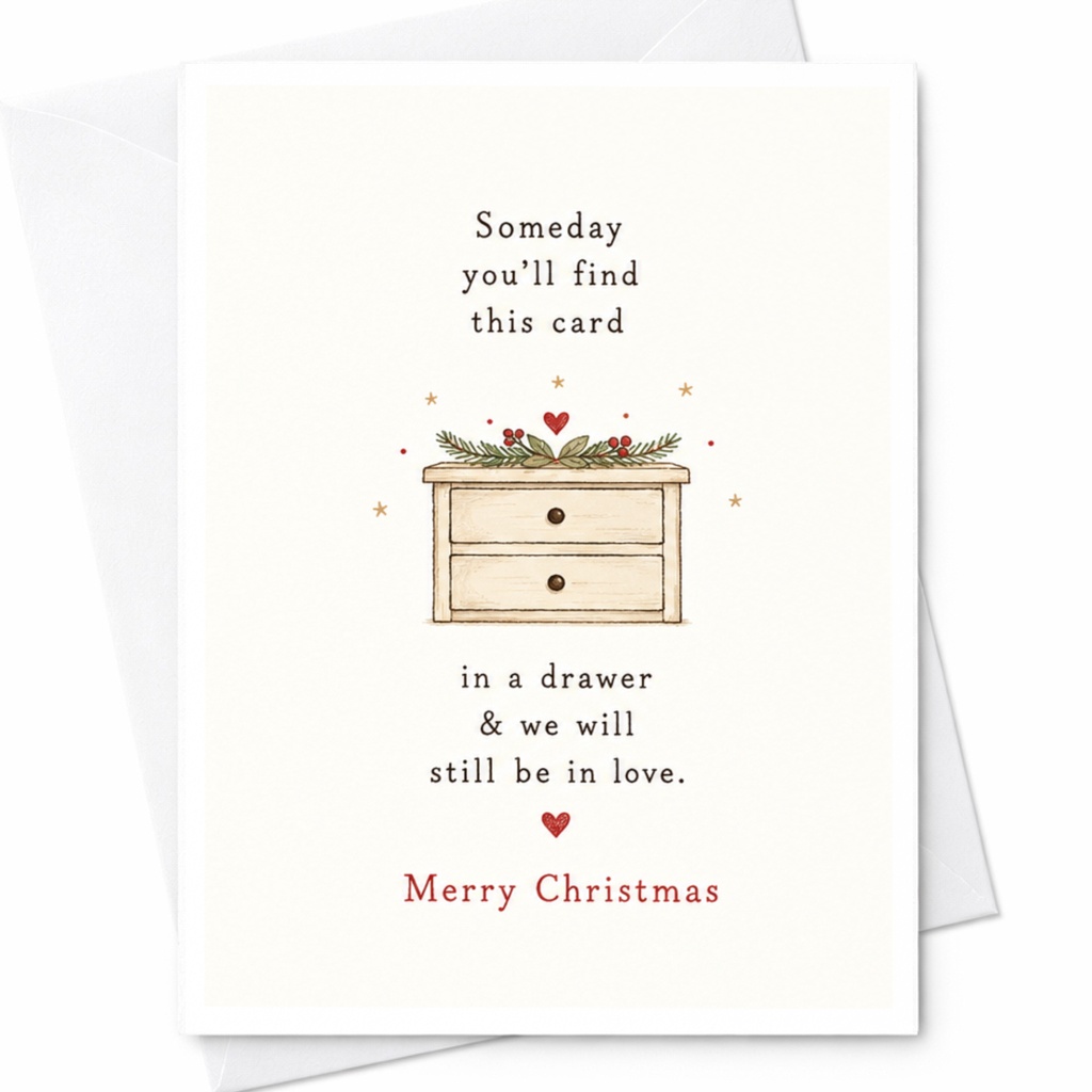 Someday You'll Find This Card In A Drawer & We Will Still Be In Love Merry Christmas Card Romantic Holiday Greeting For Couple C6739