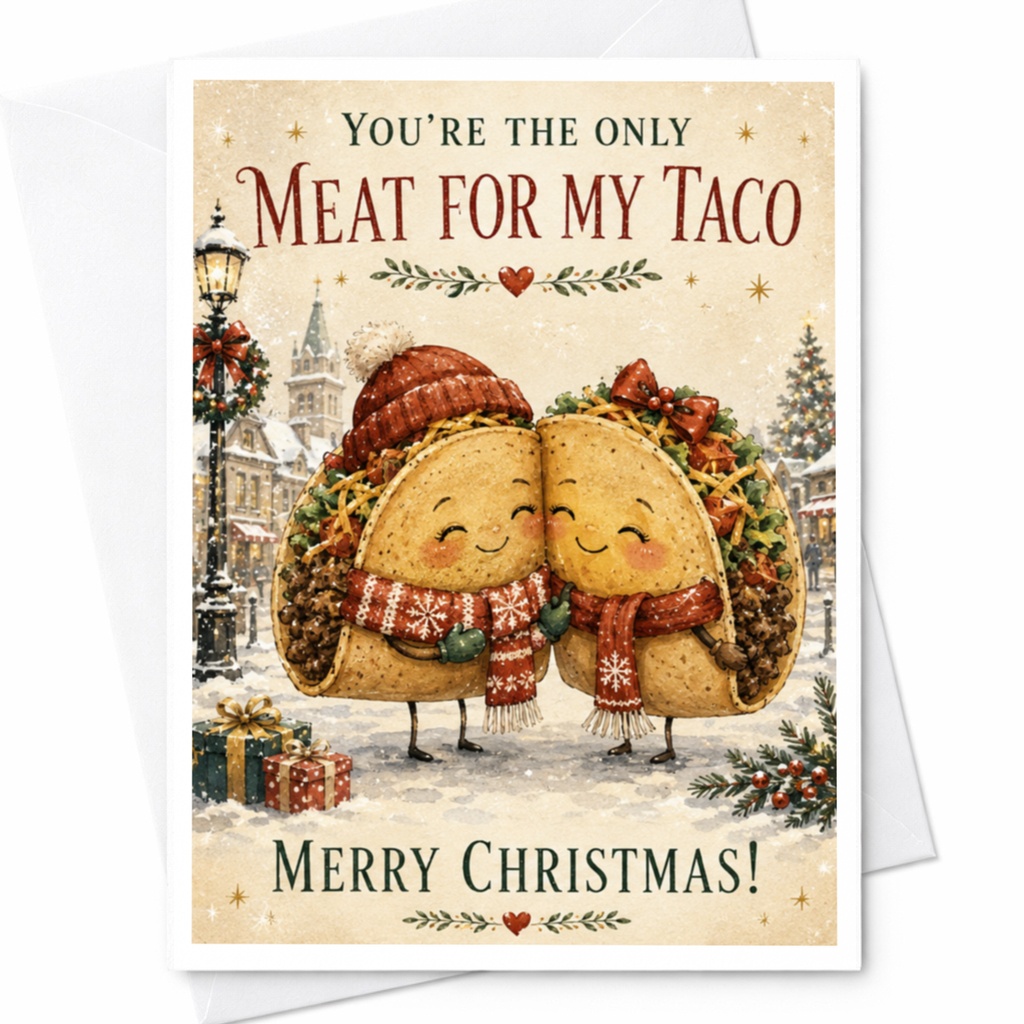 You're The Only Meat For My Taco Merry Christmas! Funny Christmas Card Cute Holiday Greeting Card For Couple Romantic Taco Card C6741
