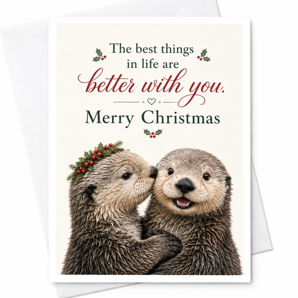 The Best Things In Life Are Better With You. Merry Christmas Cute Otter Christmas Card Animal Lover Holiday Greeting Card C6747