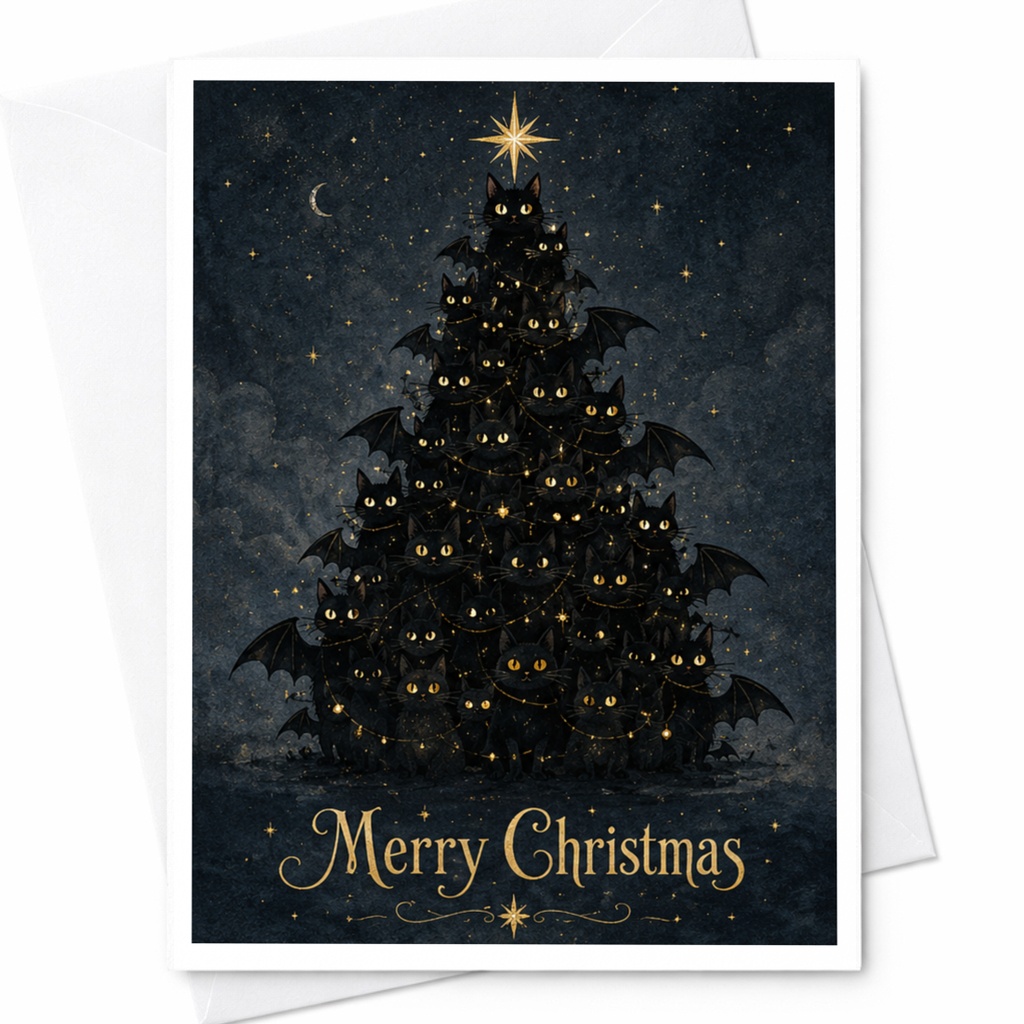 Merry Christmas Cat Christmas Card Cute Holiday Greeting Card For Cat Lovers Festive Animal Card With Cats As Tree C6759