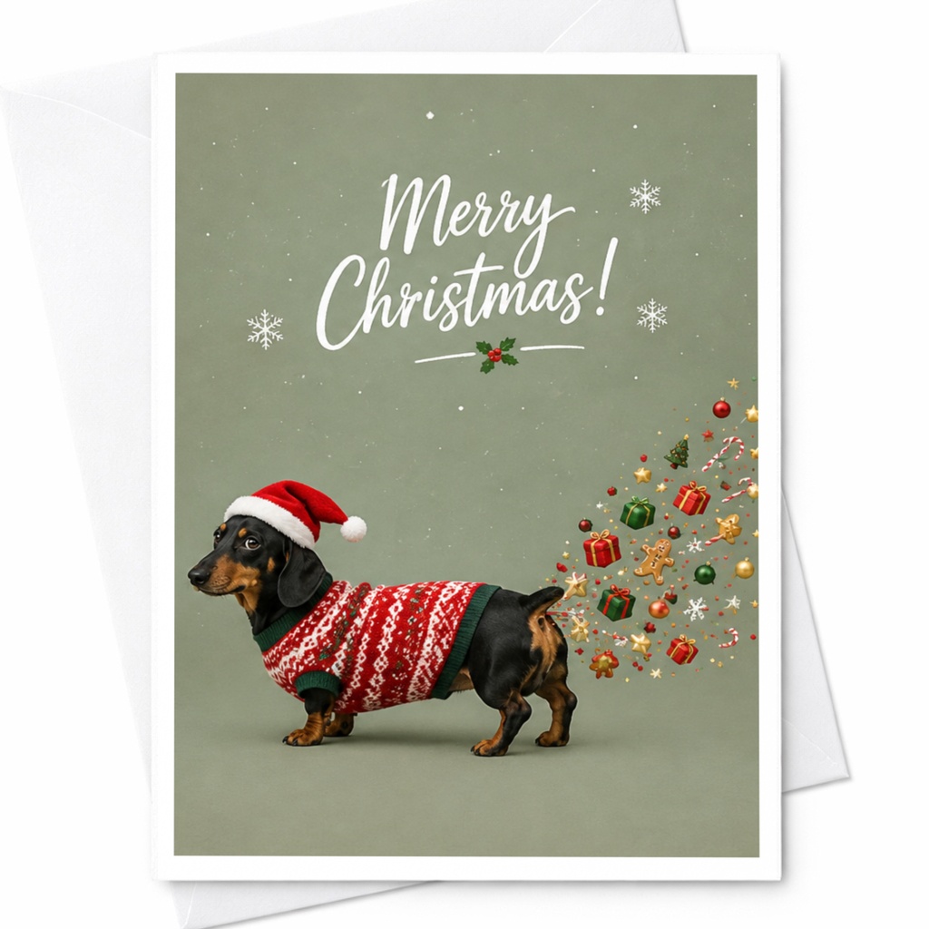 Merry Christmas! Cute Dachshund Christmas Card Festive Dog Holiday Card Funny Pet Lover Greeting Card With Gifts C6772