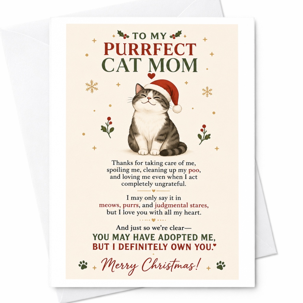 To My Purrfect Cat Mom Merry Christmas! Cute Cat Christmas Card For Cat Mom From Pet Funny Holiday Greeting Card C6773