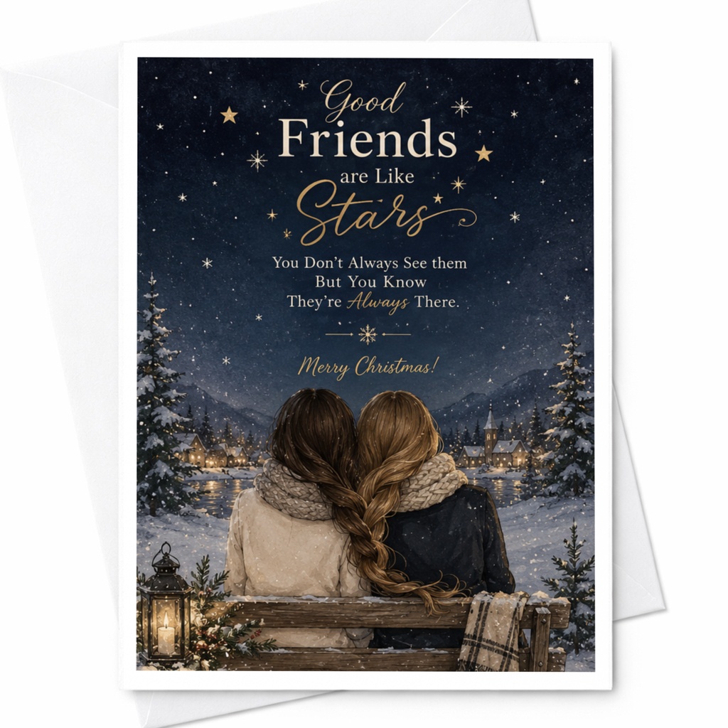 Good Friends Are Like Stars Merry Christmas Card For Friend Winter Scene Holiday Greeting Card Friendship Christmas Card C6779