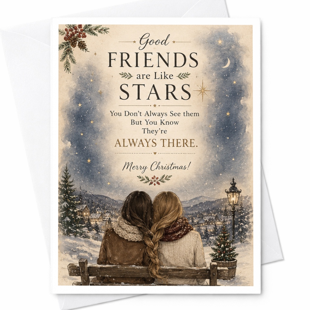 Good Friends Are Like Stars Christmas Card Merry Christmas Friendship Holiday Card Winter Scene For Best Friend C6780