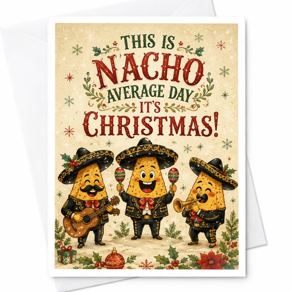 This Is Nacho Average Day It's Christmas! Funny Christmas Card Cute Holiday Greeting Card For Friends Family Festive C6725