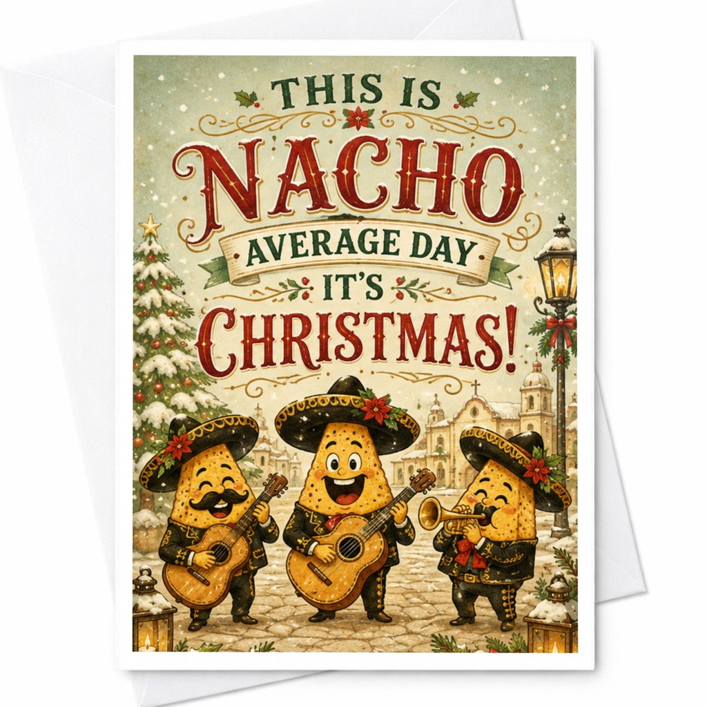This Is Nacho Average Day It's Christmas! Funny Christmas Card Cute Holiday Greeting Card For Friends Family Festive C6726