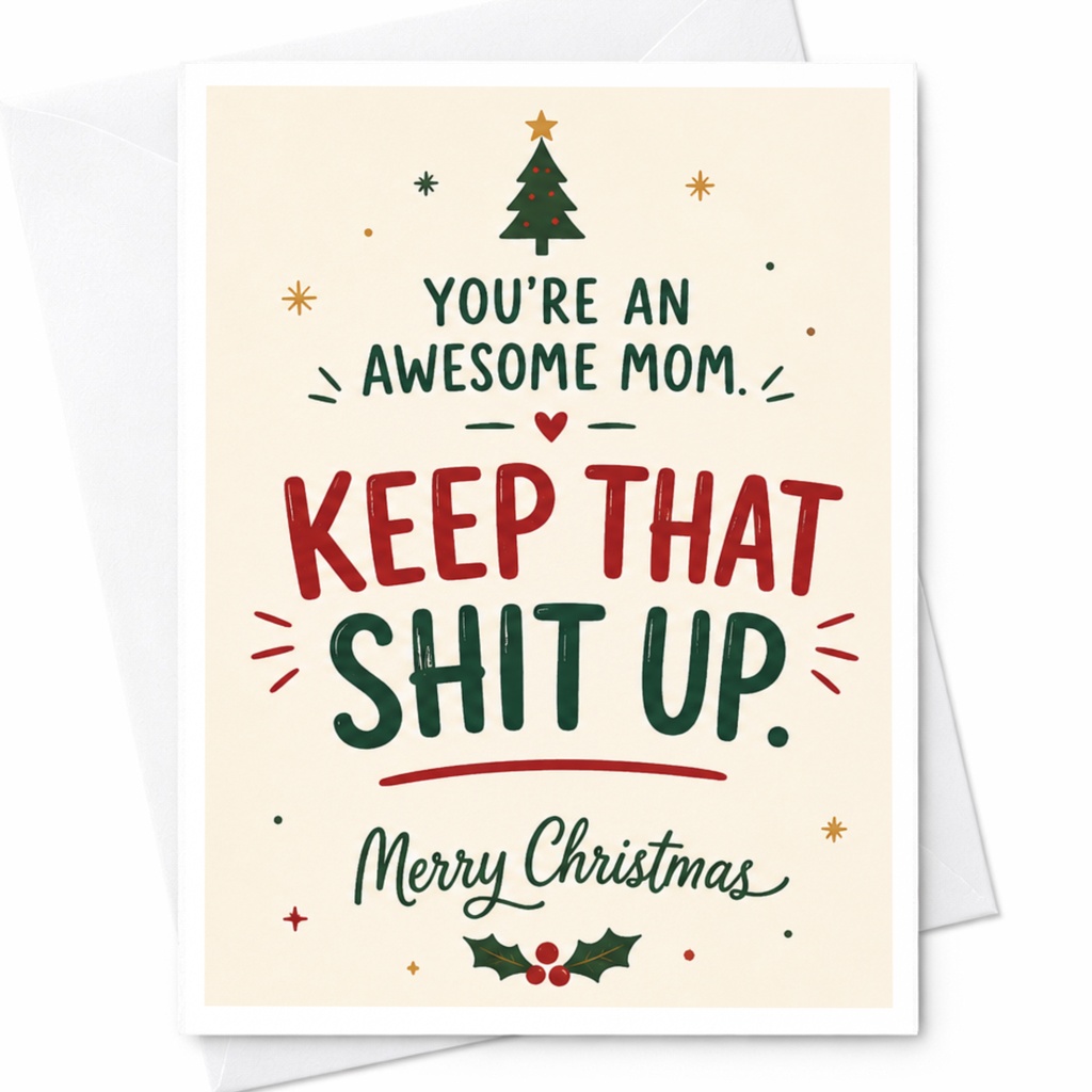 You're An Awesome Mom. Keep That Shit Up. Merry Christmas Funny Christmas Card For Mom Holiday Greeting Card From Kids C6734