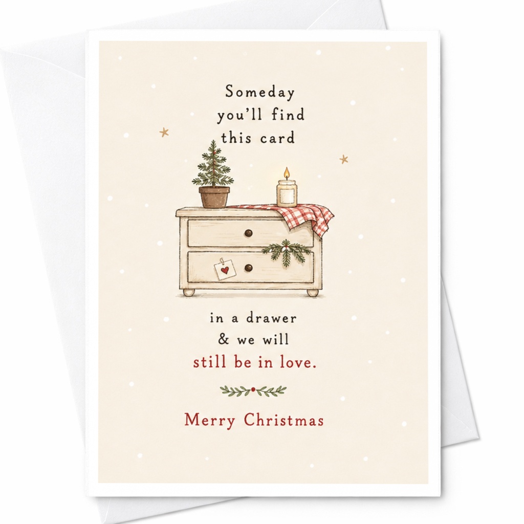 Someday You'll Find This Card In A Drawer & We Will Still Be In Love Merry Christmas Card Romantic Holiday Greeting For Couple C6740