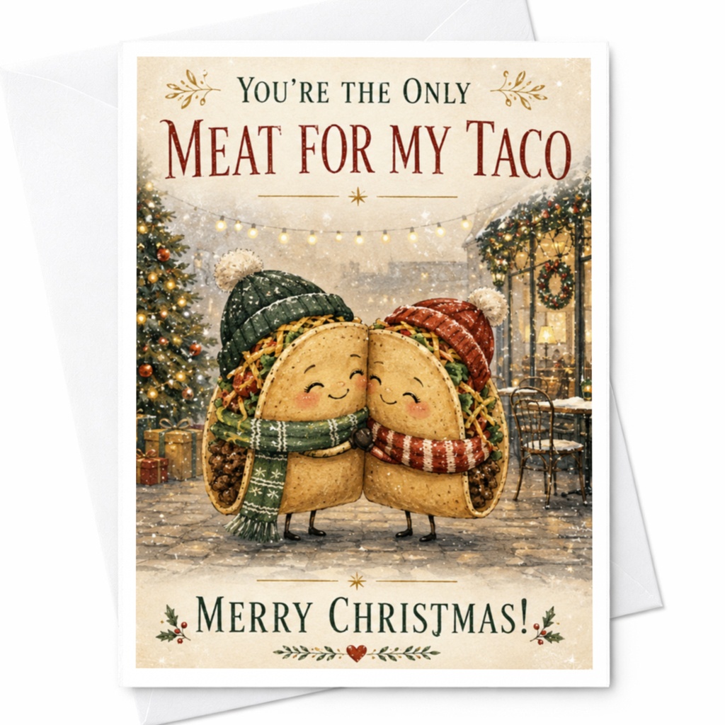You're The Only Meat For My Taco Merry Christmas Card Cute Holiday Greeting Card For Couple Funny Taco Christmas Card C6742