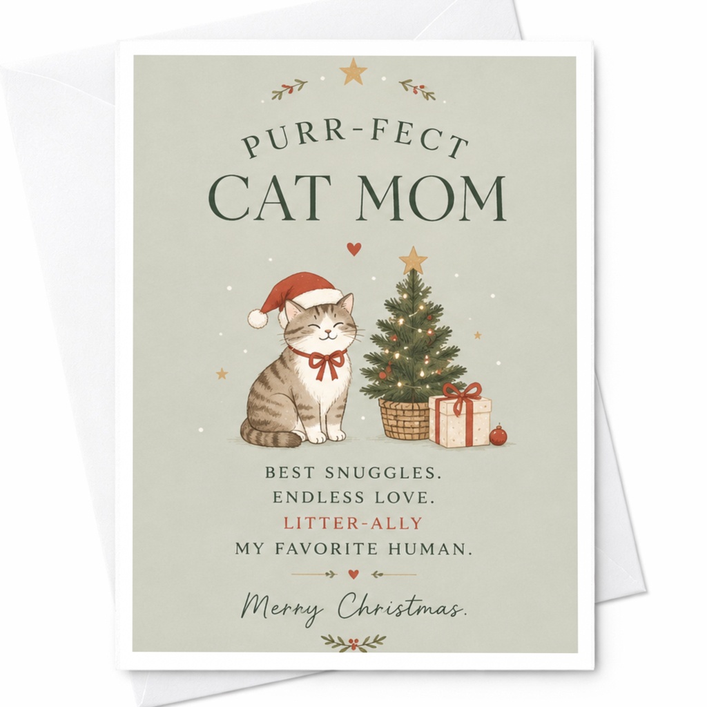Purr-Fect Cat Mom Christmas Card Cute Cat Lover Holiday Greeting Card For Mom Funny Cat Mom Xmas Card From Cat C6789