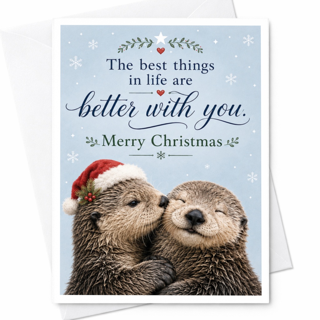 The Best Things In Life Are Better With You Merry Christmas Card Cute Otter Couple Holiday Greeting Card For Loved One C6748