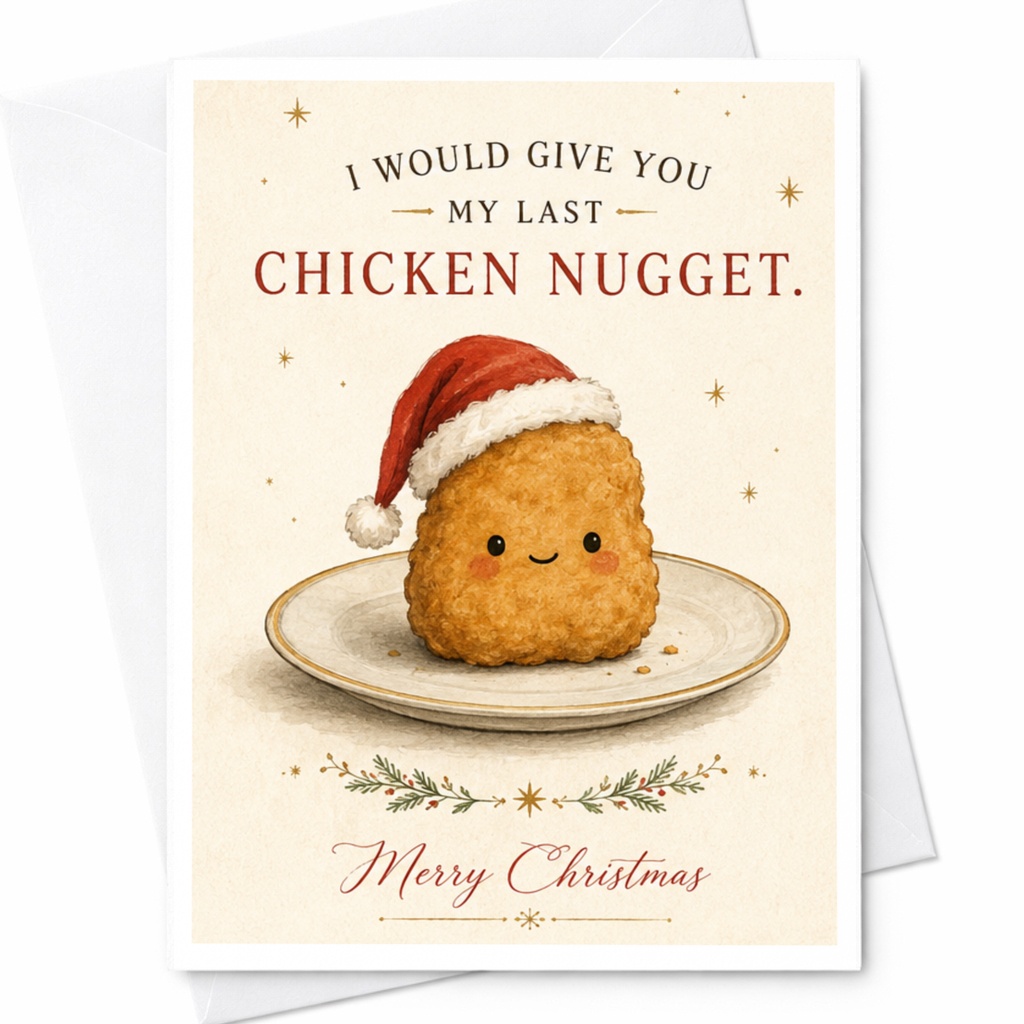 I Would Give You My Last Chicken Nugget. Merry Christmas Funny Christmas Card Cute Holiday Greeting Card For Friend Family C6751