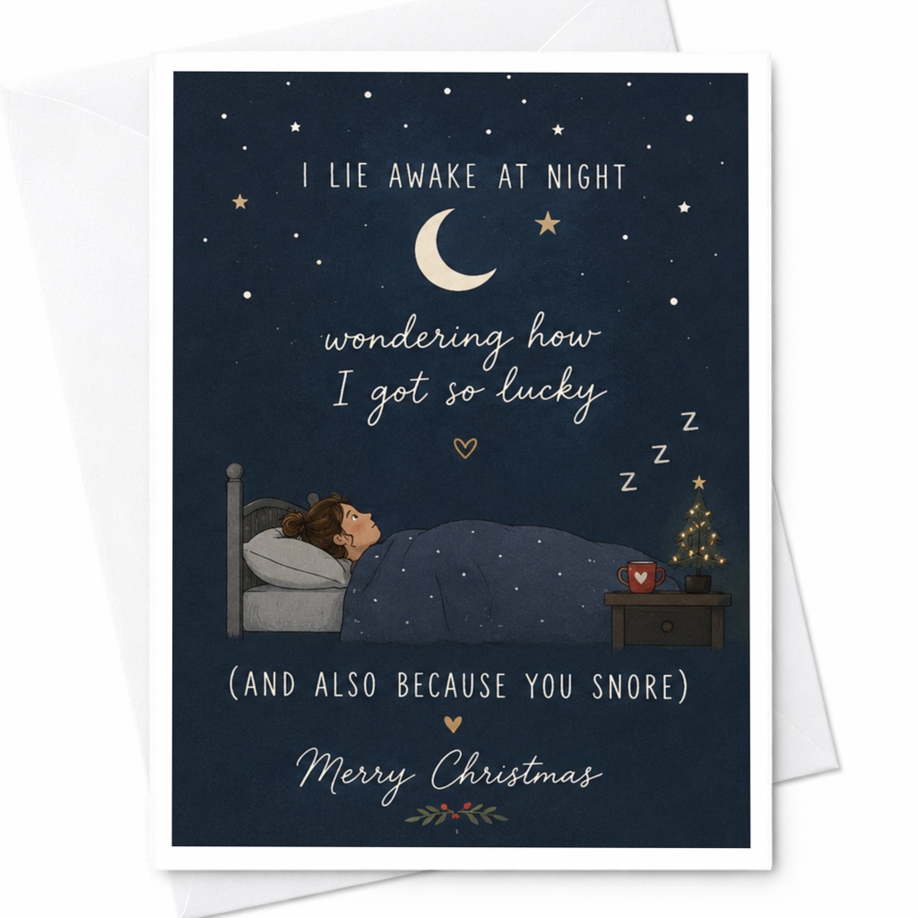 I Lie Awake At Night Wondering How I Got So Lucky Merry Christmas Card Funny Holiday Greeting For Partner Cute Xmas Card C6797