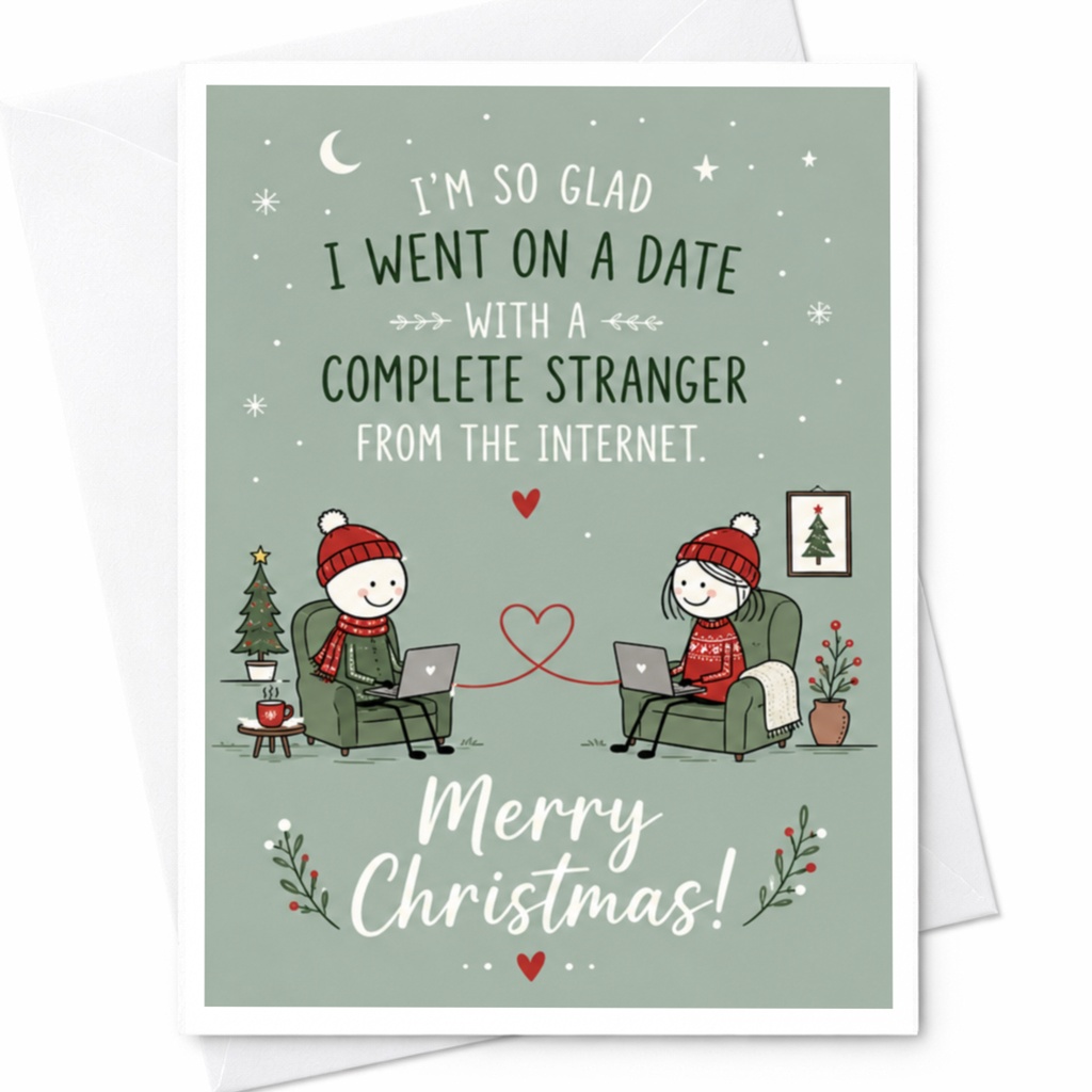 I'm So Glad I Went On A Date With A Complete Stranger From The Internet. Merry Christmas! Cute Couple Christmas Card Funny Holiday C6801
