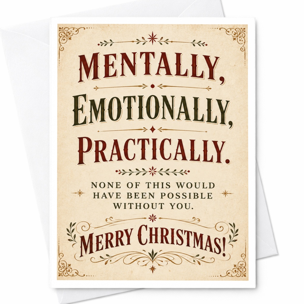 Mentally, Emotionally, Practically. Merry Christmas! Vintage Style Christmas Card Holiday Greeting For Friend Family C6810