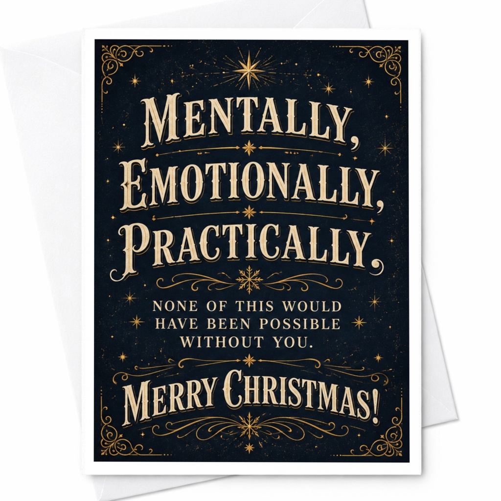 Mentally, Emotionally, Practically Merry Christmas Card Festive Holiday Greeting Card For Friend Family Emotional C6811