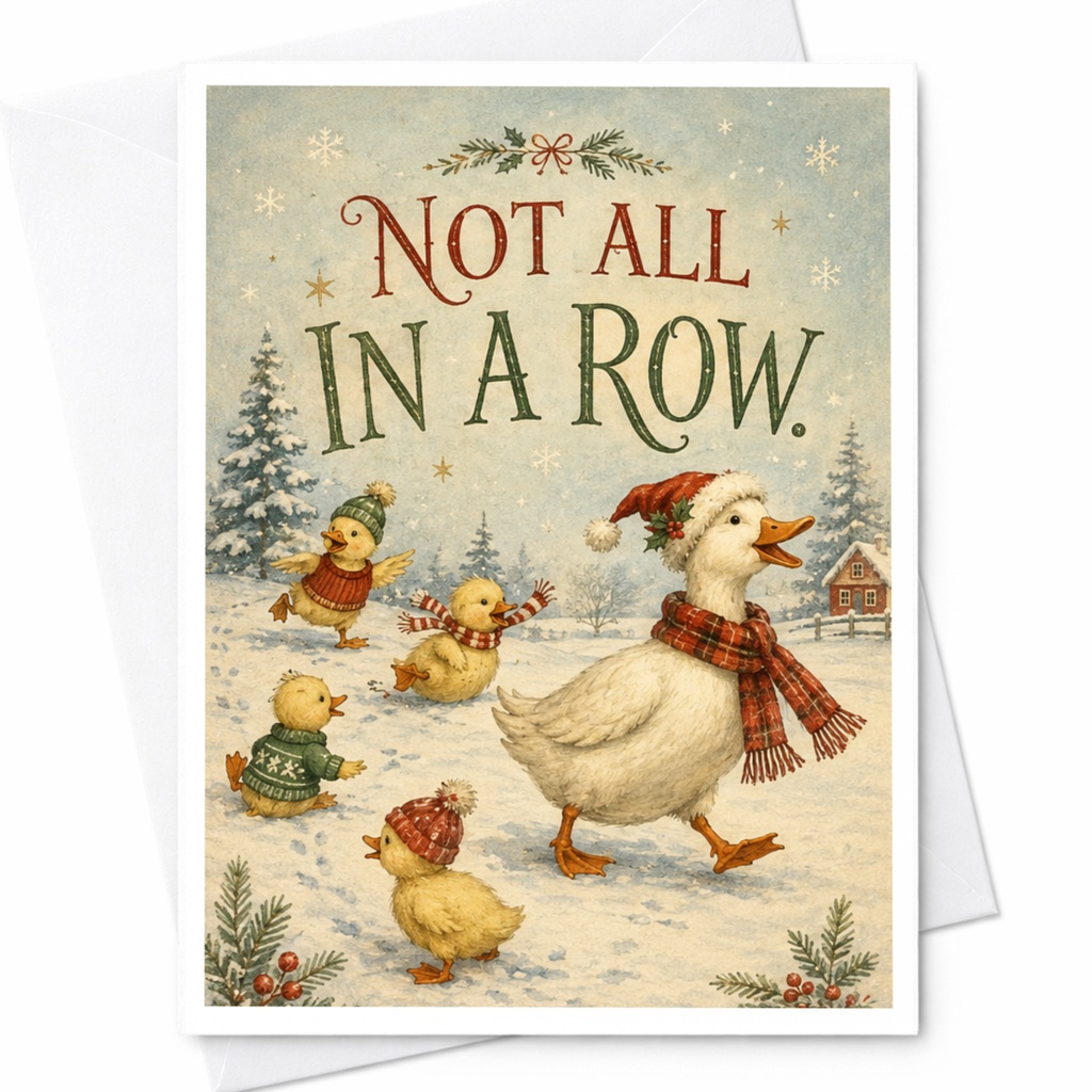 Not All In A Row Christmas Card Cute Winter Ducks Holiday Greeting Card For Family Festive Animal Illustration C6814