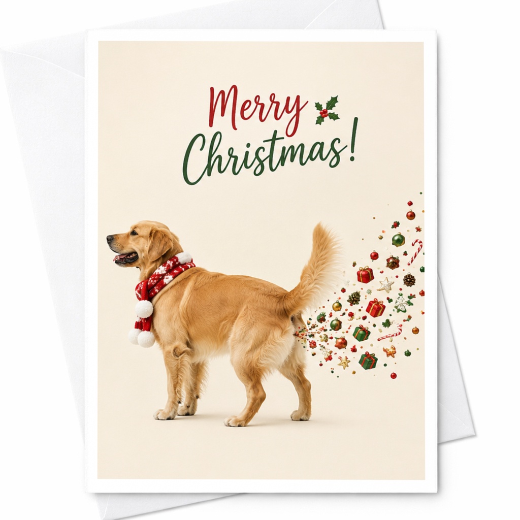Merry Christmas! Cute Dog Christmas Card Festive Holiday Greeting Card For Dog Lover With Decorations C6771