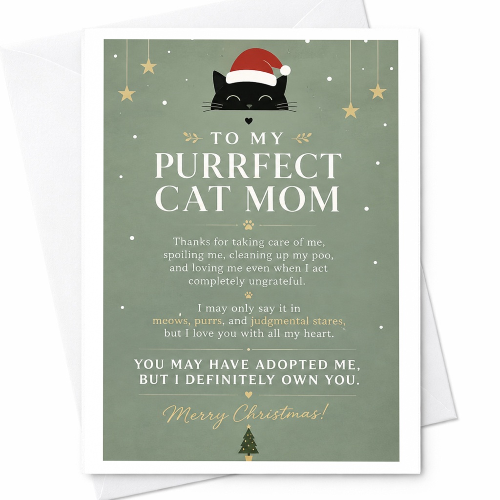 To My Purrfect Cat Mom Christmas Card Cat Lover Holiday Greeting Card Cute Cat Mom Card From Pet Funny Christmas Card C6774