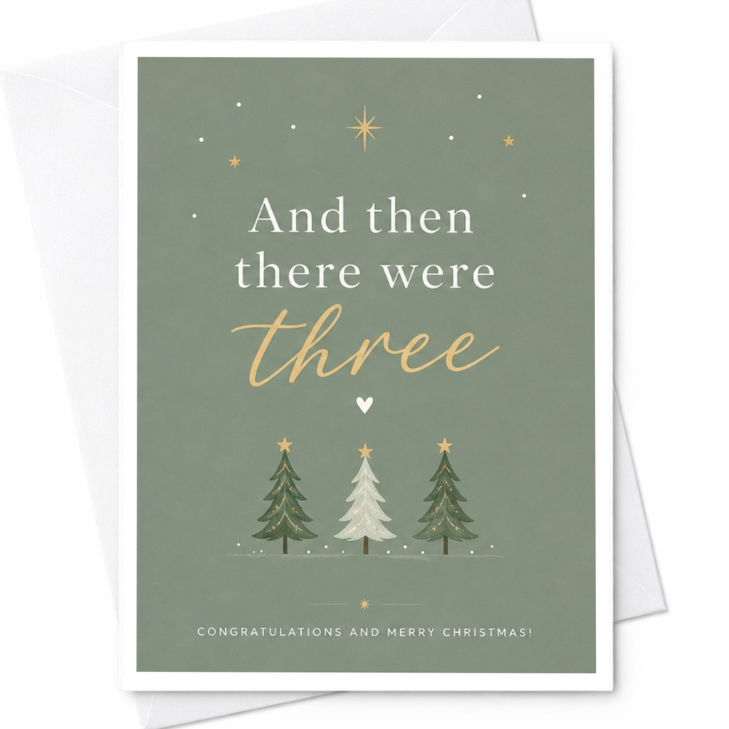 And Then There Were Three Christmas Pregnancy Announcement Card Congratulations Holiday Card Expecting Parents Cute C6776