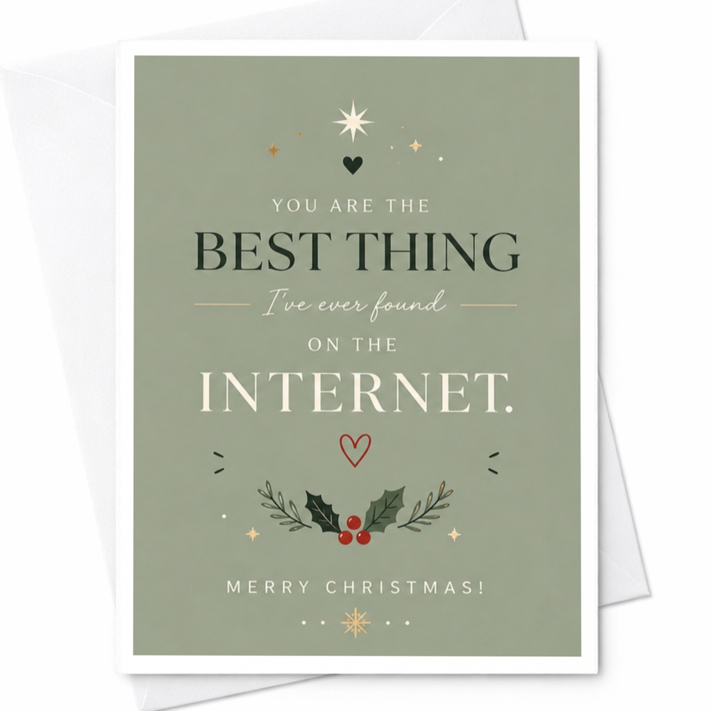 You Are The Best Thing I've Ever Found On The Internet. Merry Christmas! Festive Christmas Card For Partner Cute Holiday Greeting C6778
