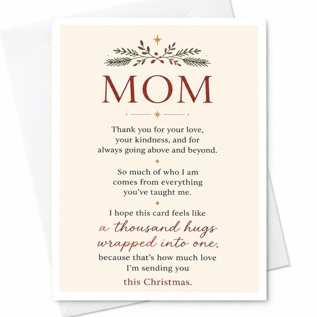 Mom Christmas Card Thank You For Your Love Kindness A Thousand Hugs Wrapped Into One Holiday Card For Mom From Daughter C6781
