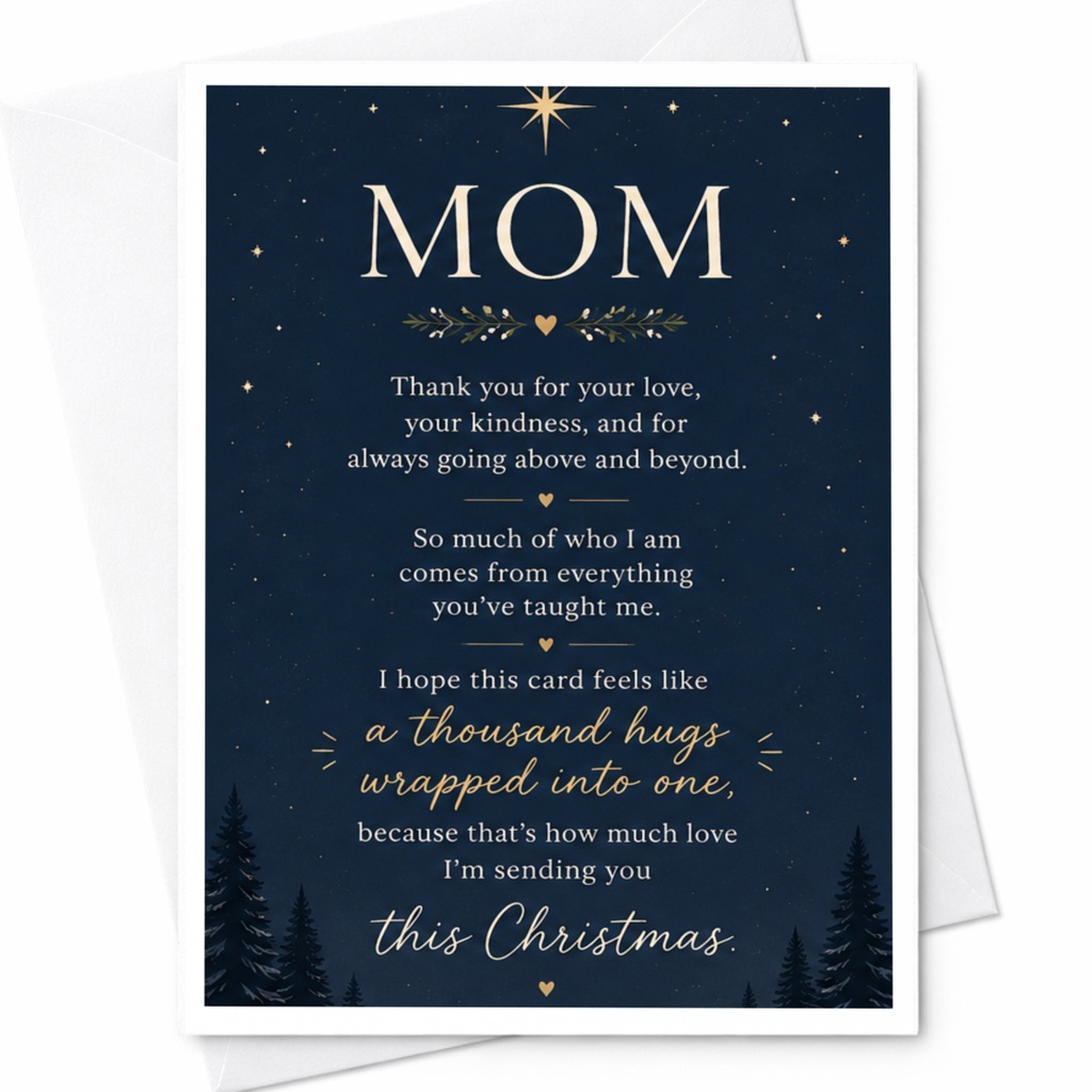 Mom Thank You For Your Love Christmas Card For Mom Heartfelt Holiday Greeting A Thousand Hugs Sentimental Card From Daughter C6782