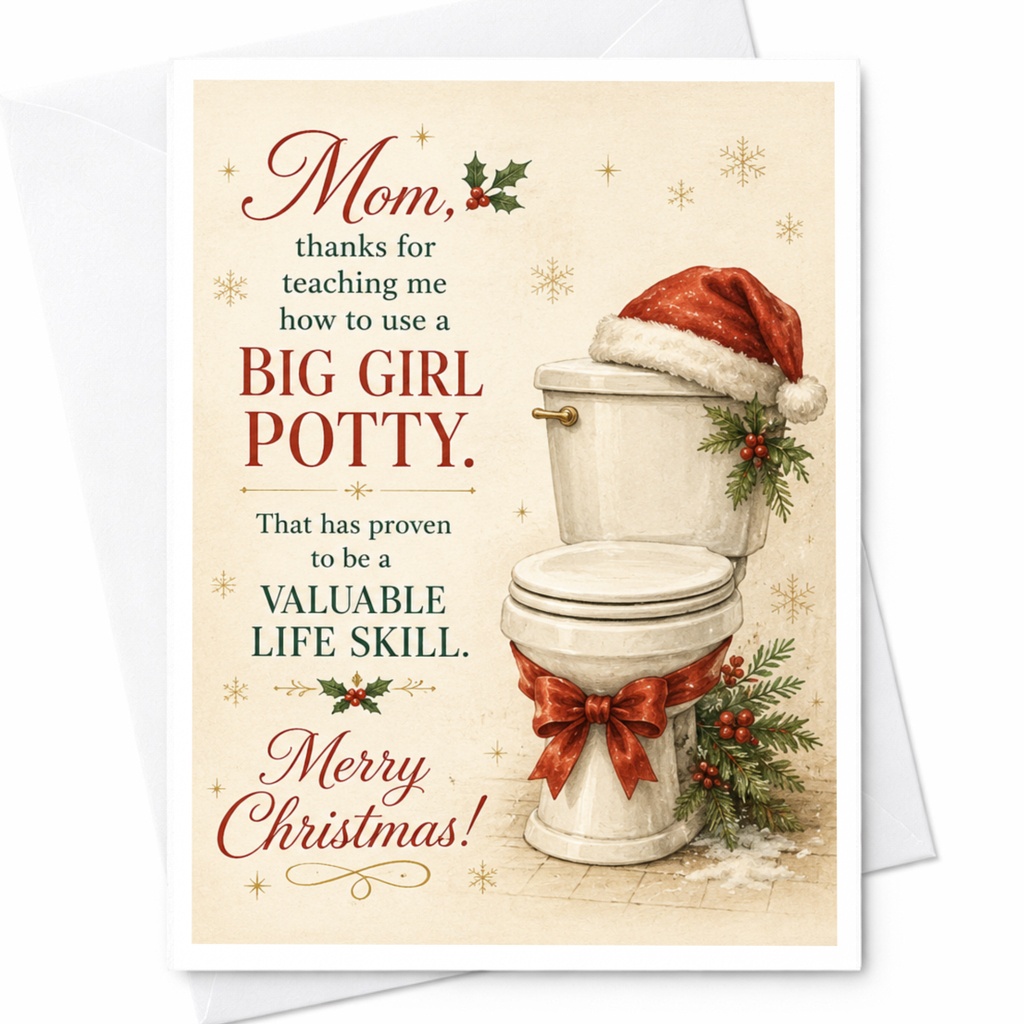 Mom, Thanks For Teaching Me How To Use A Big Girl Potty Christmas Card Funny Holiday Card For Mom From Daughter Xmas Card C6792