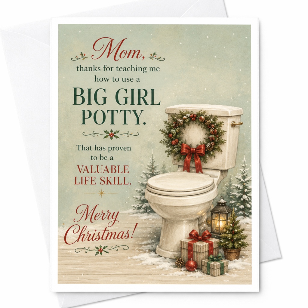 Mom Thanks For Teaching Me Big Girl Potty Christmas Card Funny Holiday Card For Mom From Daughter Xmas Card C6793