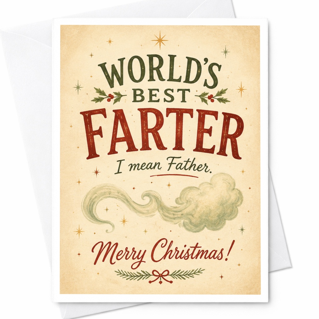 World's Best Farter I Mean Father. Merry Christmas! Funny Christmas Card For Dad Holiday Greeting Card From Kids C6794