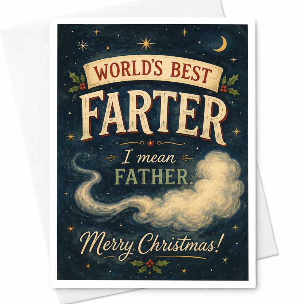 World's Best Farter I Mean Father. Merry Christmas! Funny Christmas Card For Dad Holiday Greeting Card C6795