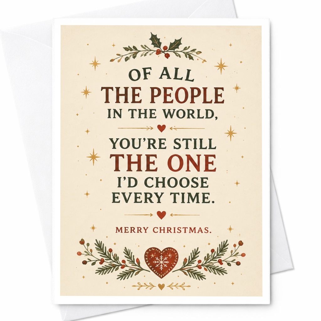 Of All The People In The World, You're Still The One I'd Choose Every Time. Merry Christmas. Romantic Christmas Card For Partner F C6808