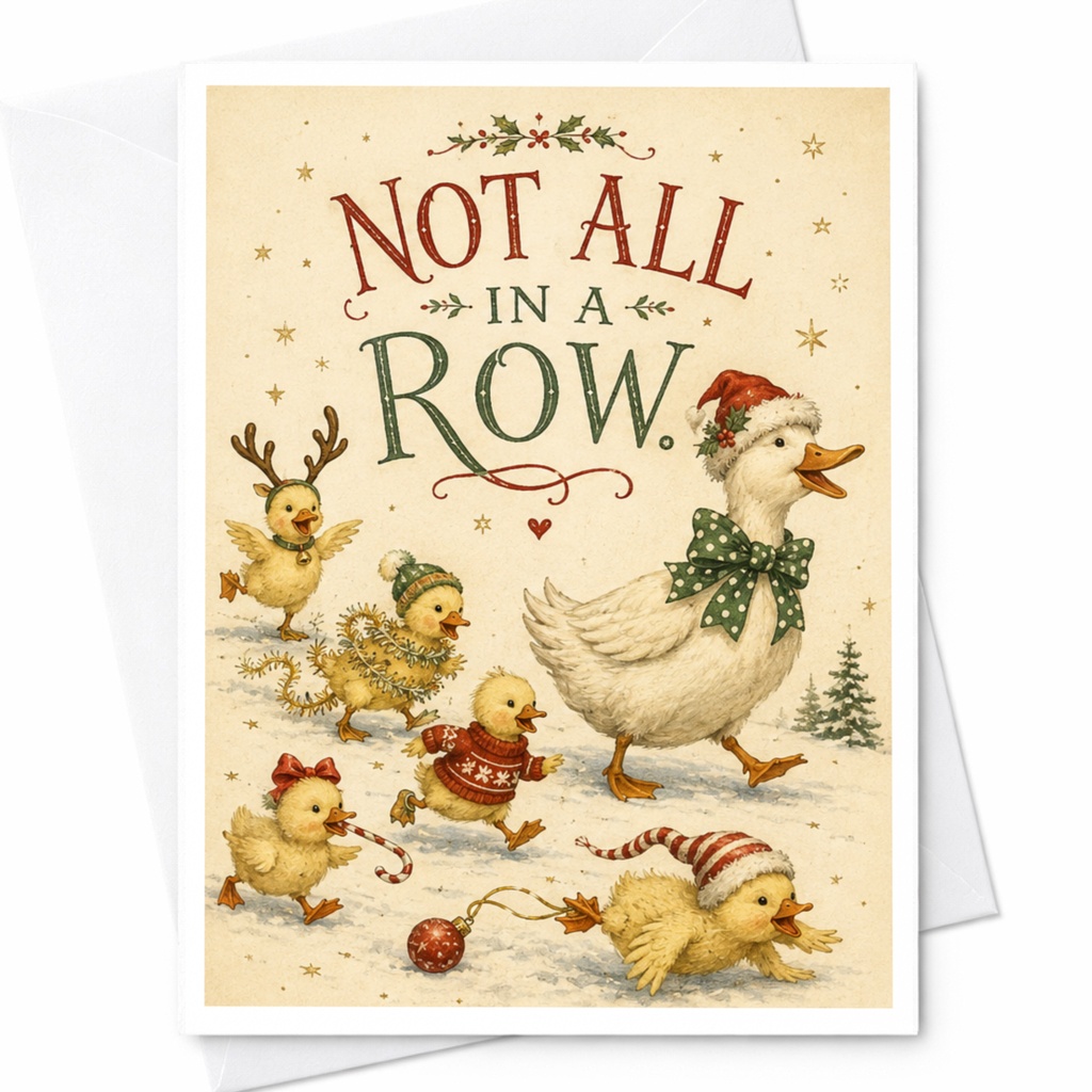 Not All In A Row! Funny Christmas Card Cute Ducks Festive Holiday Greeting Card For Family Friends Animal Card C6815