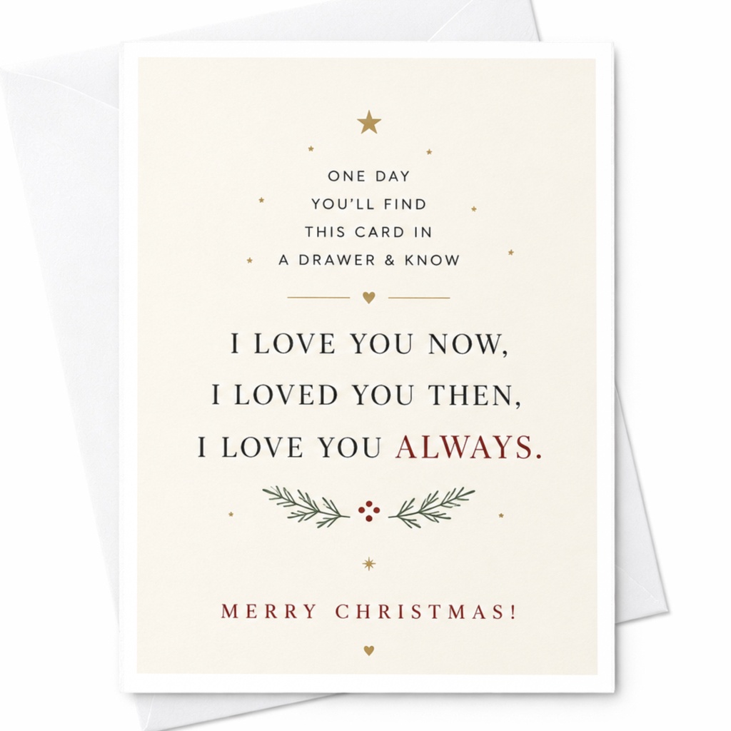 One Day You'll Find This Card In A Drawer & Know I Love You Now Christmas Card Romantic Holiday Card For Partner Sentimental C6816