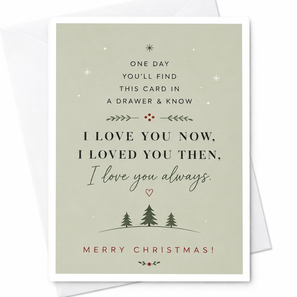 One Day You'll Find This Card In A Drawer & Know I Love You Now Christmas Card Romantic Love Message For Partner Holiday Greeting C6817