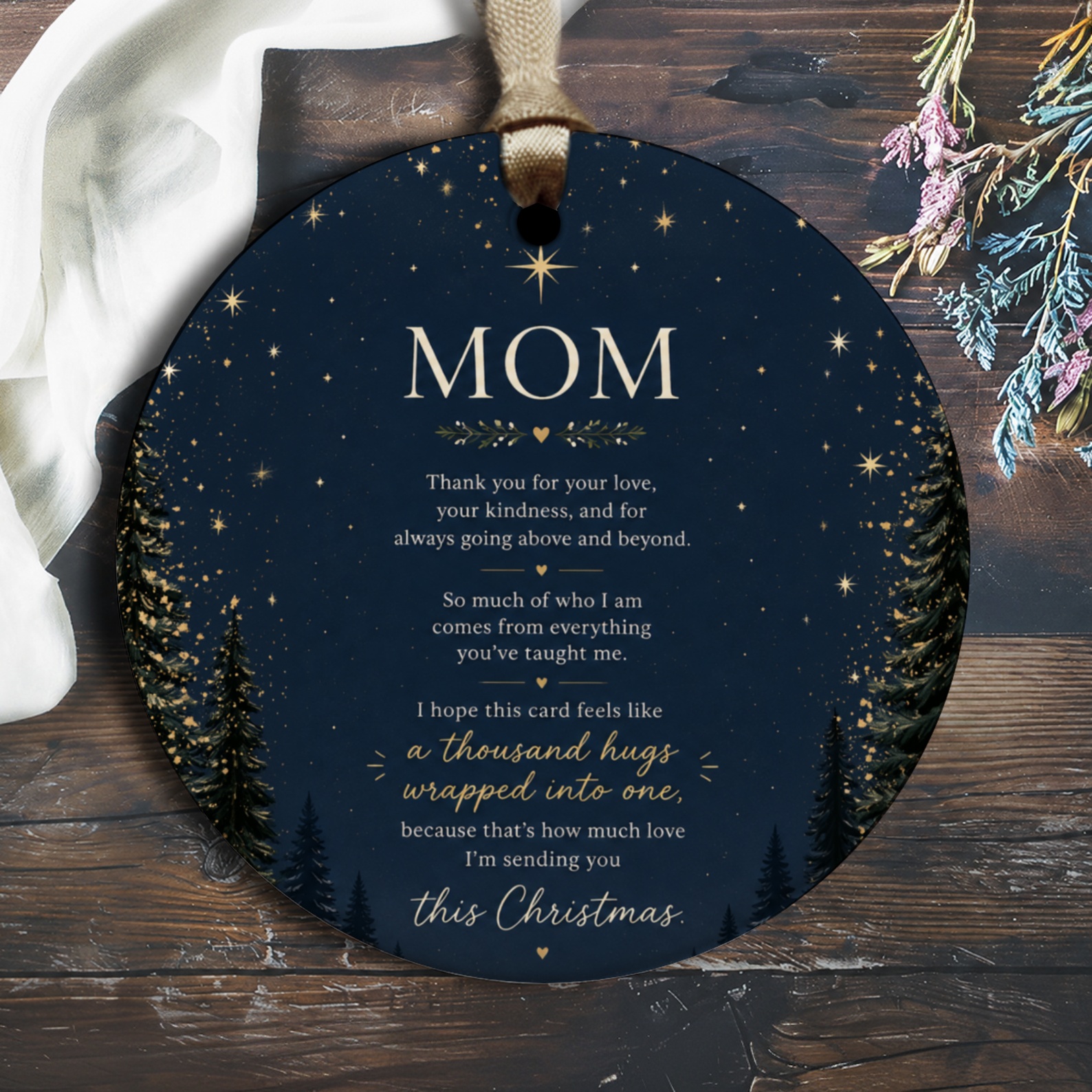Mom Christmas Ornament A Thousand Hugs Wrapped Into One Sentimental Holiday Gift For Mom From Daughter Son O2459