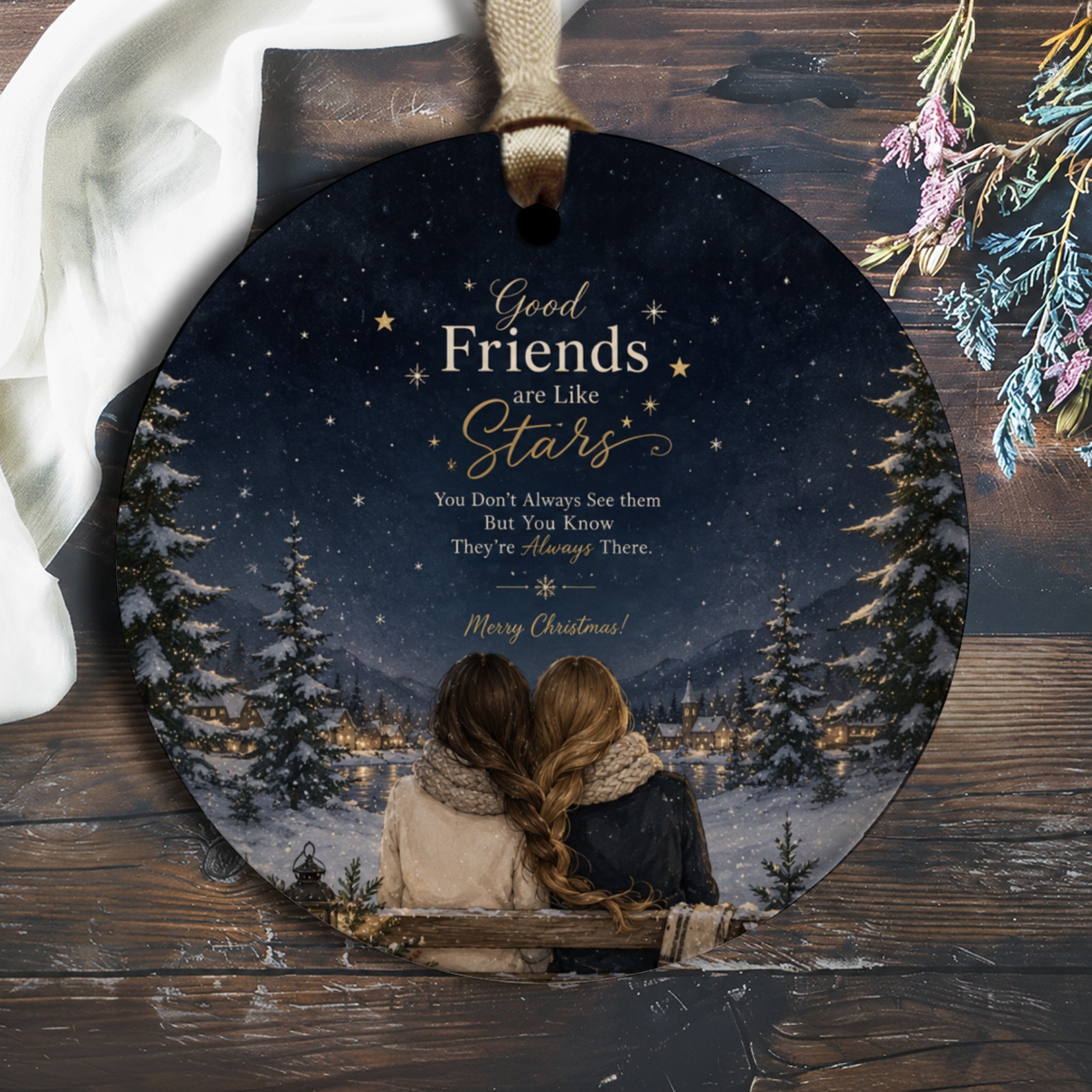 Good Friends Are Like Stars Christmas Ornament Winter Scene Merry Christmas Gift For Friend Holiday Decor Keepsake O2462