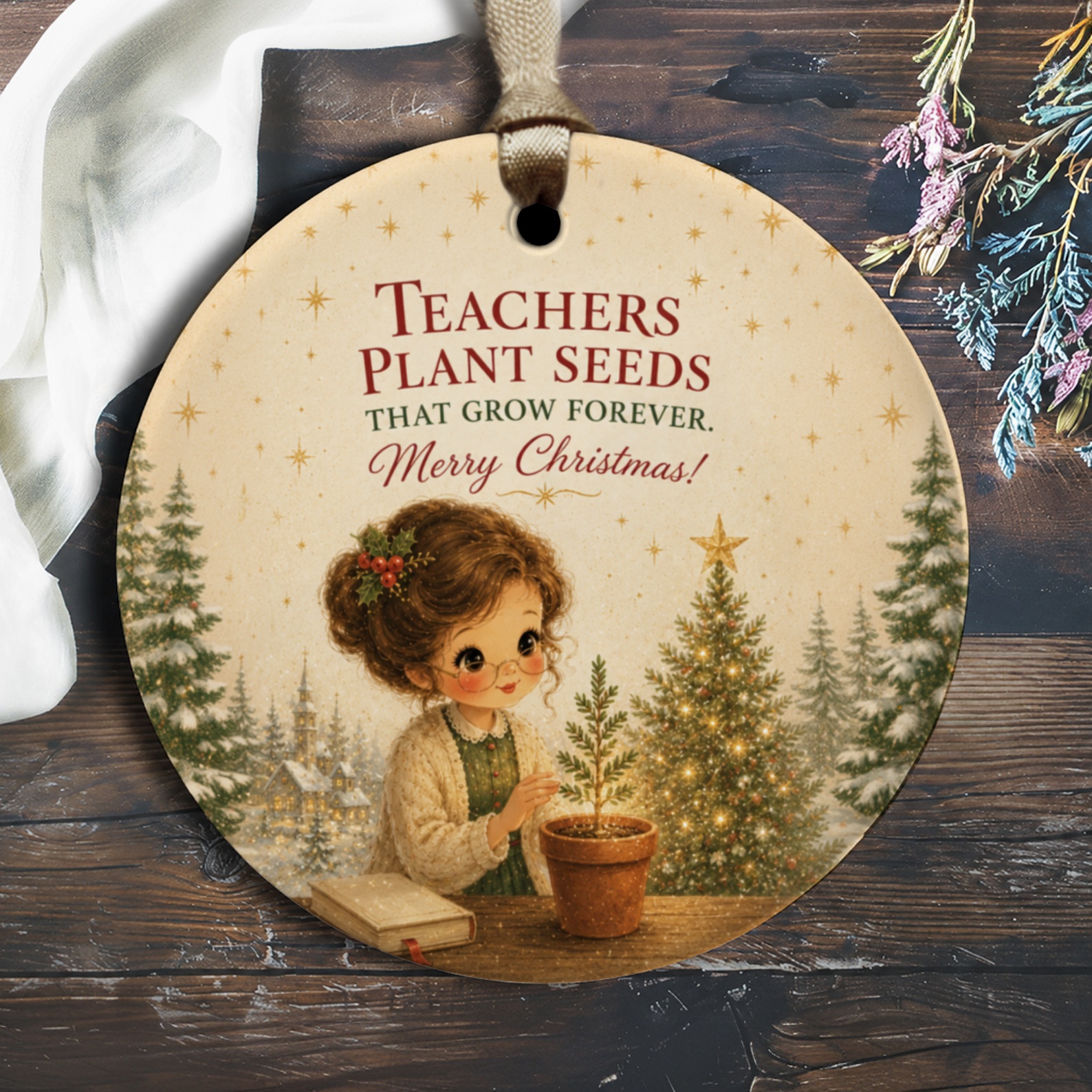 Teachers Plant Seeds That Grow Forever. Merry Christmas! Ornament Christmas Gift For Teacher Holiday Decor Cute Festive O2477