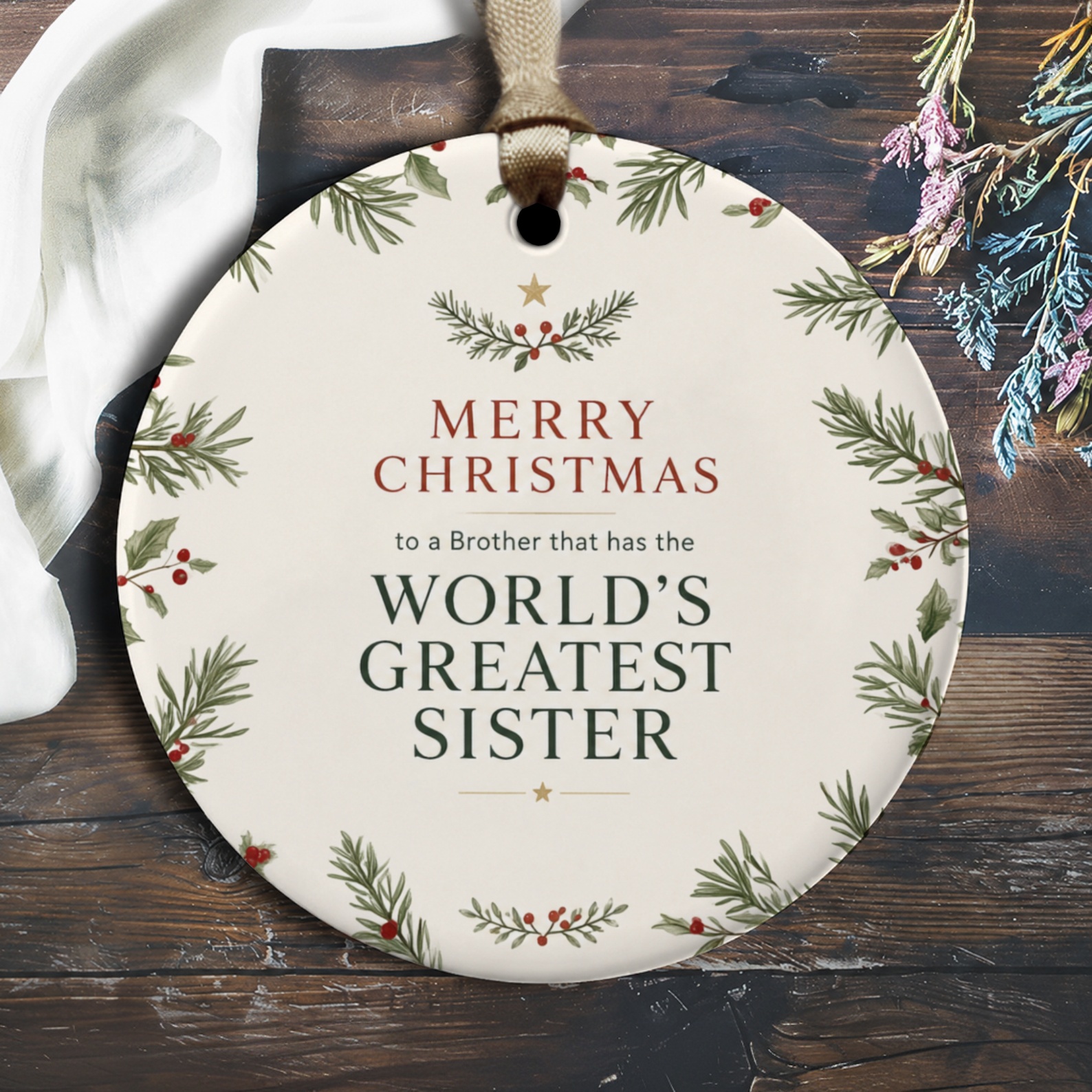 Merry Christmas To A Brother That Has The World's Greatest Sister Ornament Festive Holiday Decoration Gift O2495