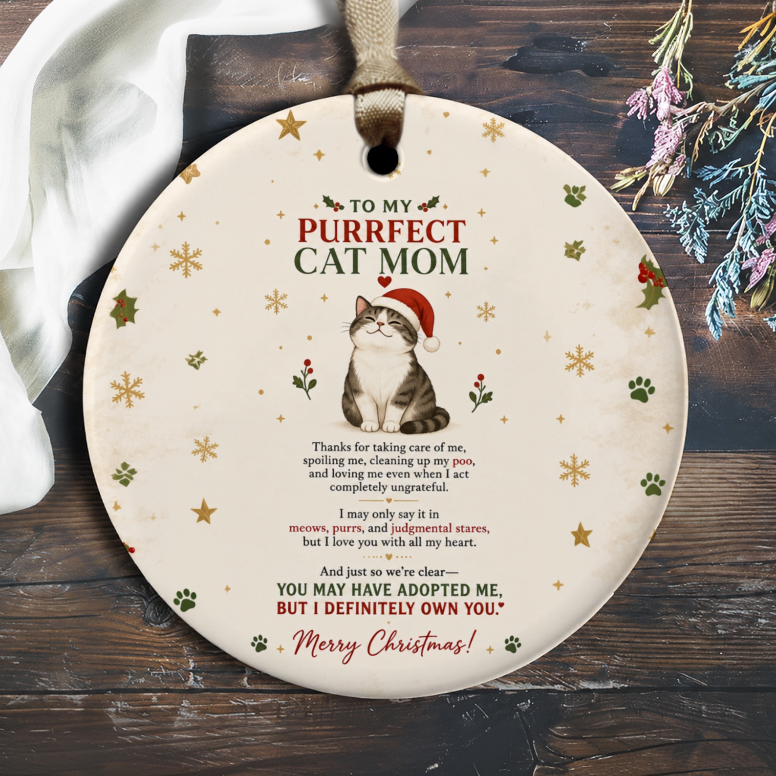 To My Purrfect Cat Mom Christmas Ornament Cat Lover Gift Cute Holiday Decoration For Cat Mom Festive Pet Owner Present O2501