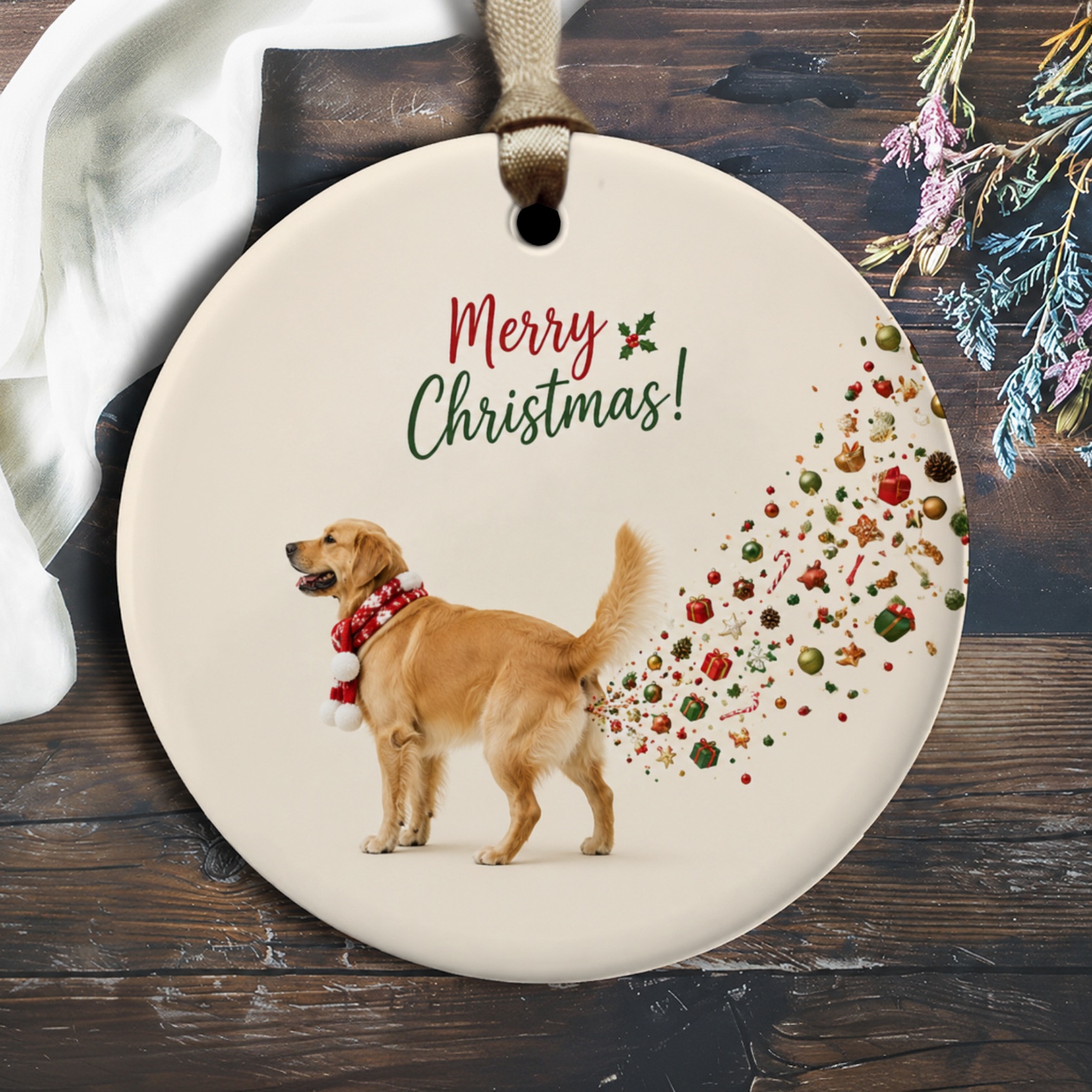 Merry Christmas! Dog Ornament Cute Holiday Decor Golden Retriever Festive Decoration Pet Lover Gift Christmas Ornament O2503